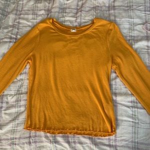 yellow lettuce hem long sleeve shirt